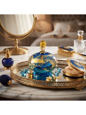Vintage Matthew Buechner Thames Glass Perfume Bottle, Cobalt Blue & Gold Leaf, 1